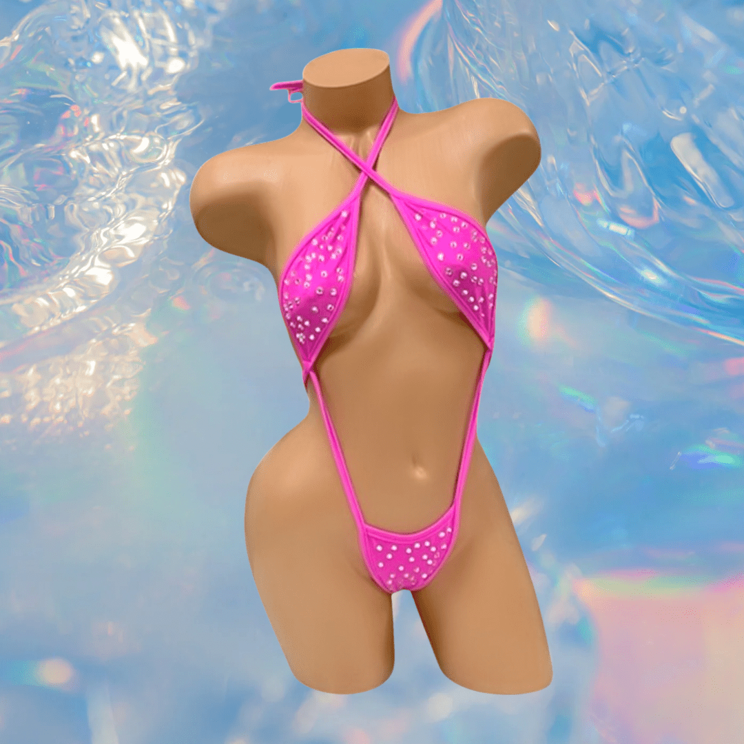 Rhinestoned Bling Slingshot Bikini - Hot Pink - GrlFriday Shop