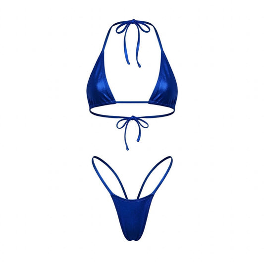 Royal Blue Holographic G-String Thong Mini Tri-Kini Set - GrlFriday Shop