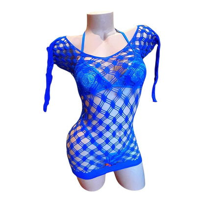 Royal Blue Long Sleeve Large Diamond Fishnet Mini Dress Bodycon - EXOTIC DANCEWEAR - GrlFriday Shop