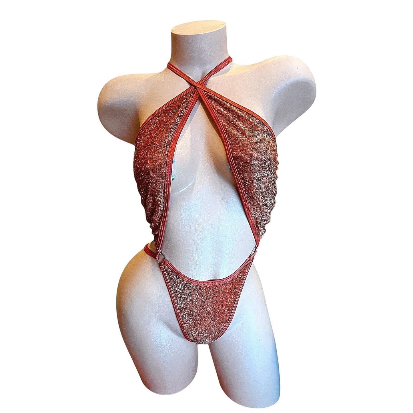 Rust Orange Metallic Glitter Slingshot Bikini - EXOTIC DANCEWEAR - GrlFriday Shop
