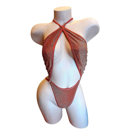 Rust Orange Metallic Glitter Slingshot Bikini - EXOTIC DANCEWEAR - GrlFriday Shop