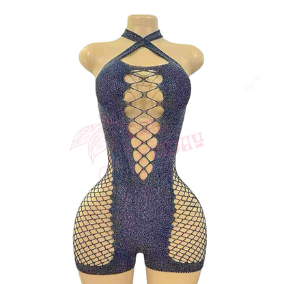 Silver Metallic Mesh Shorts Bodystocking Romper - GrlFriday Shop