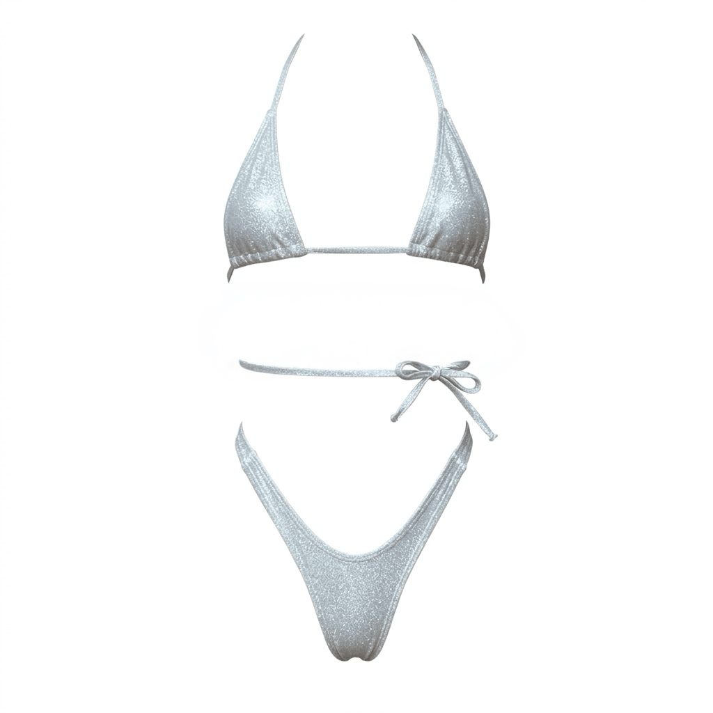 Silver Retro High Cut Thong Tri - Kini Set - String Bikini - GrlFriday Shop