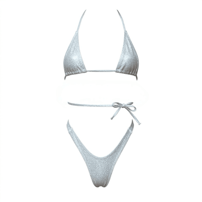Silver Retro High Cut Thong Tri - Kini Set - String Bikini - GrlFriday Shop