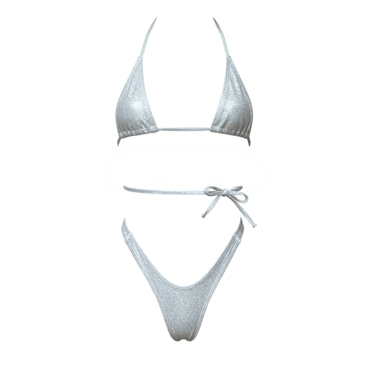 Silver Retro High Cut Thong Tri - Kini Set - String Bikini - GrlFriday Shop