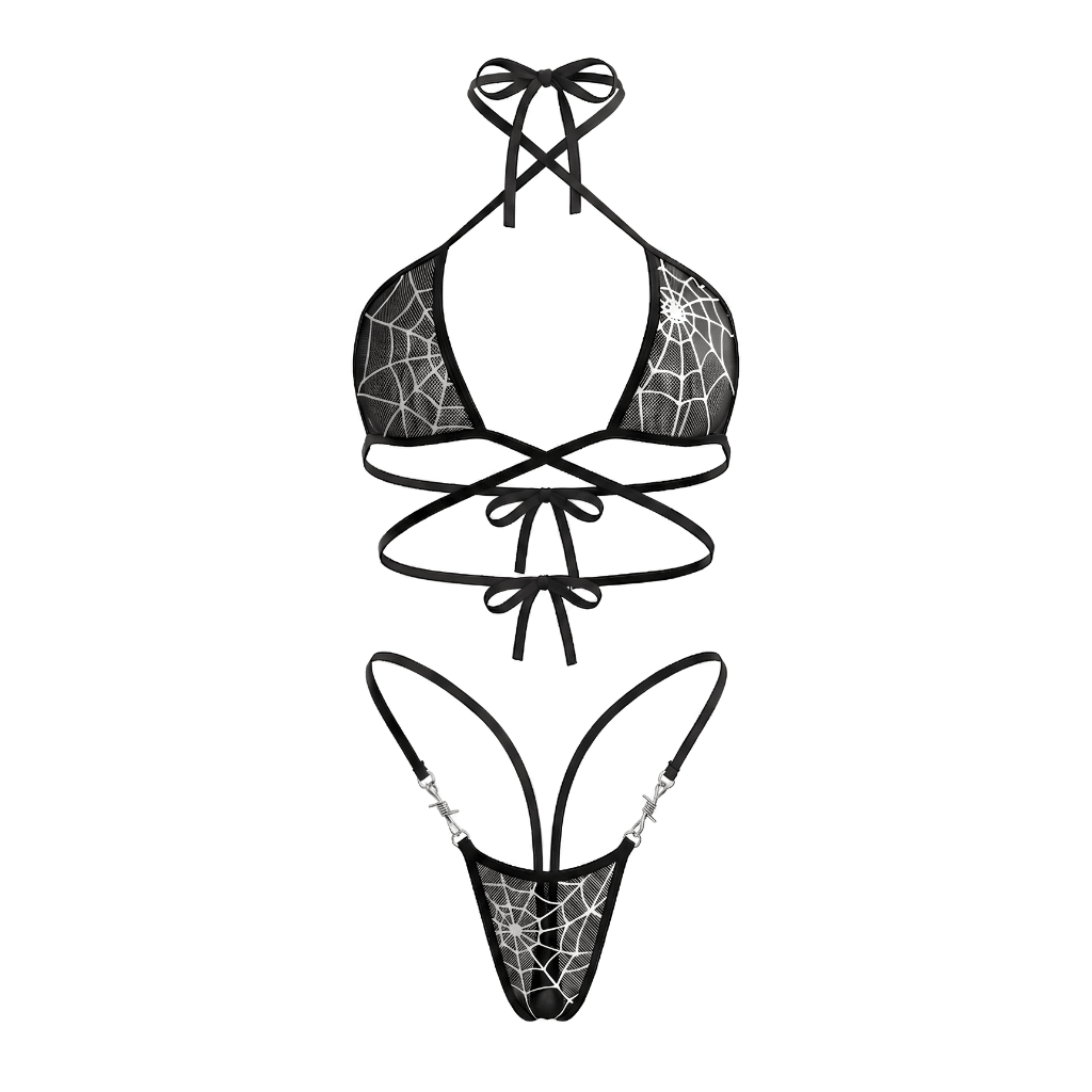 Spider Web Square Top Microkini with Barbed Wire Connectors - GrlFriday Shop