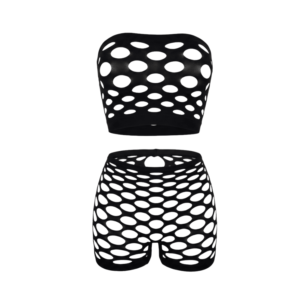 Strapless Mesh Short Set - Black - GrlFriday Shop