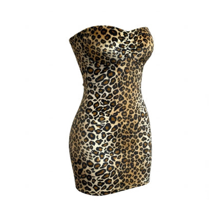 Strapless Mini Stripper Dress - Leopard - GrlFriday Shop