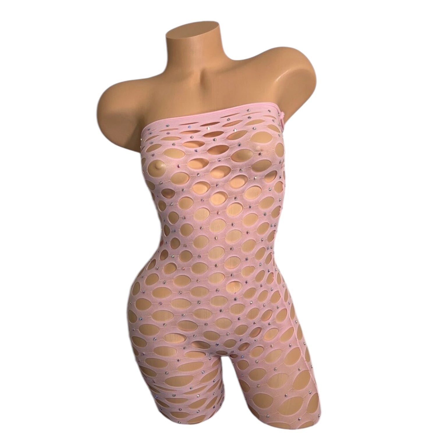 Strapless Shorts Romper - Pastel Pink - Rhinestoned - GrlFriday Shop