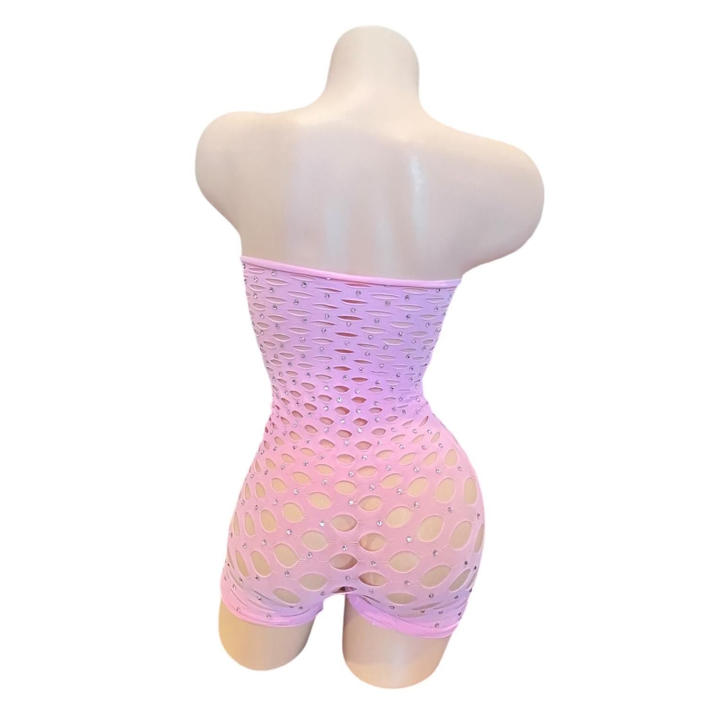 Strapless Shorts Romper - Pastel Pink - Rhinestoned - GrlFriday Shop