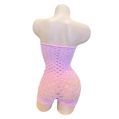 Strapless Shorts Romper - Pastel Pink - Rhinestoned - GrlFriday Shop