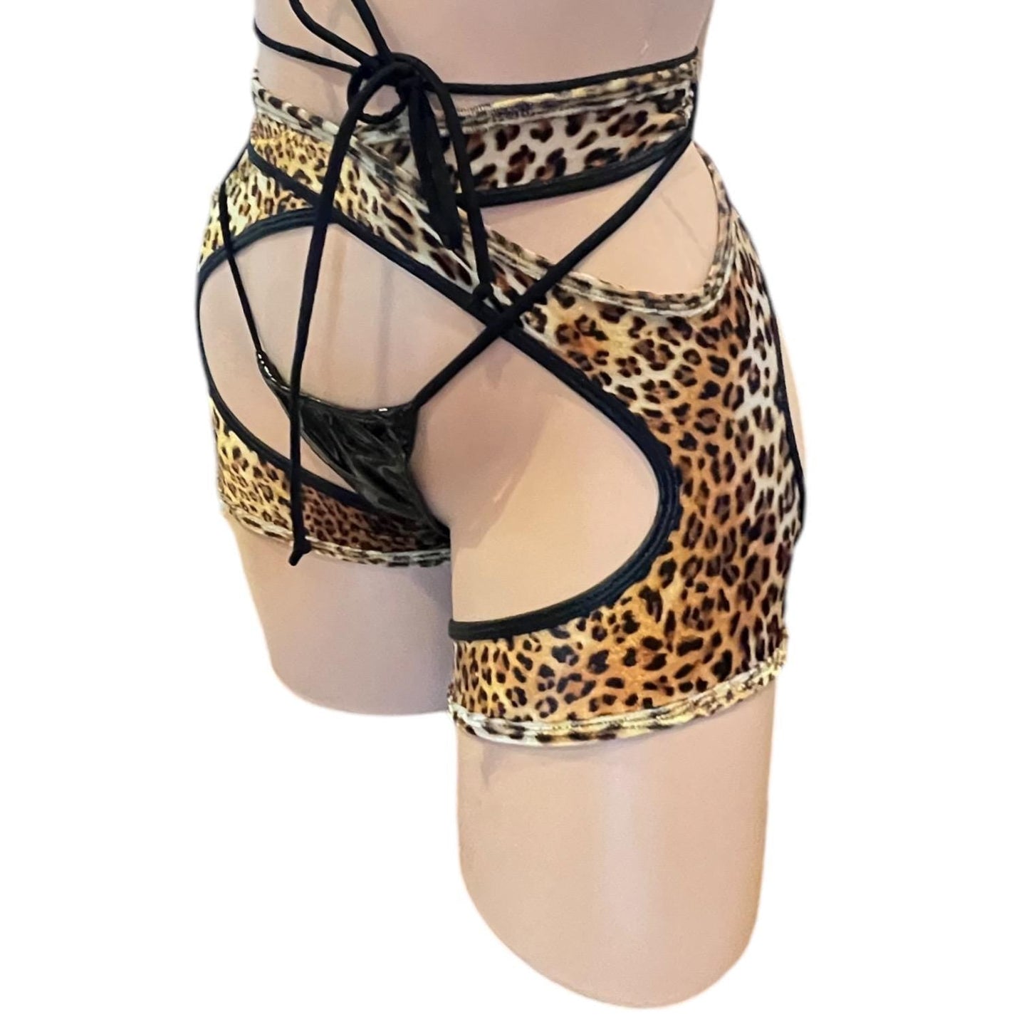Velvet Leopard Print Criss Cross Garter Belt with Black Trim - GrlFriday Shop