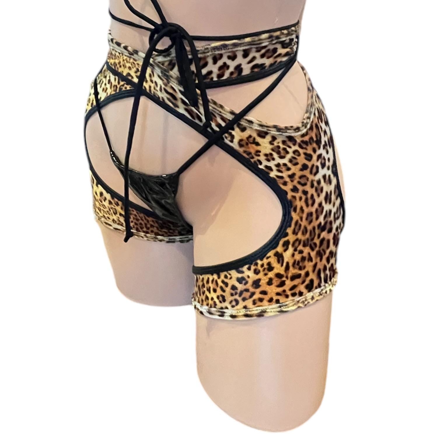 Velvet Leopard Print Criss Cross Garter Belt with Black Trim - GrlFriday Shop