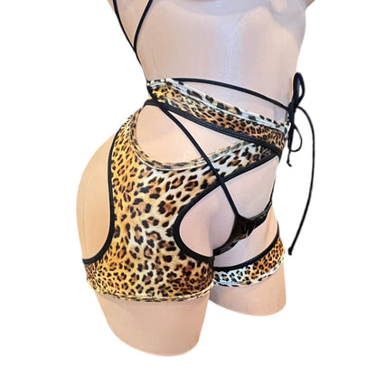 Velvet Leopard Print Criss Cross Garter Belt with Black Trim - GrlFriday Shop