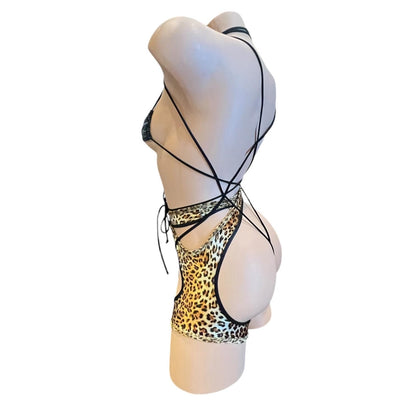 Velvet Leopard Print Criss Cross Garter Belt with Black Trim - GrlFriday Shop