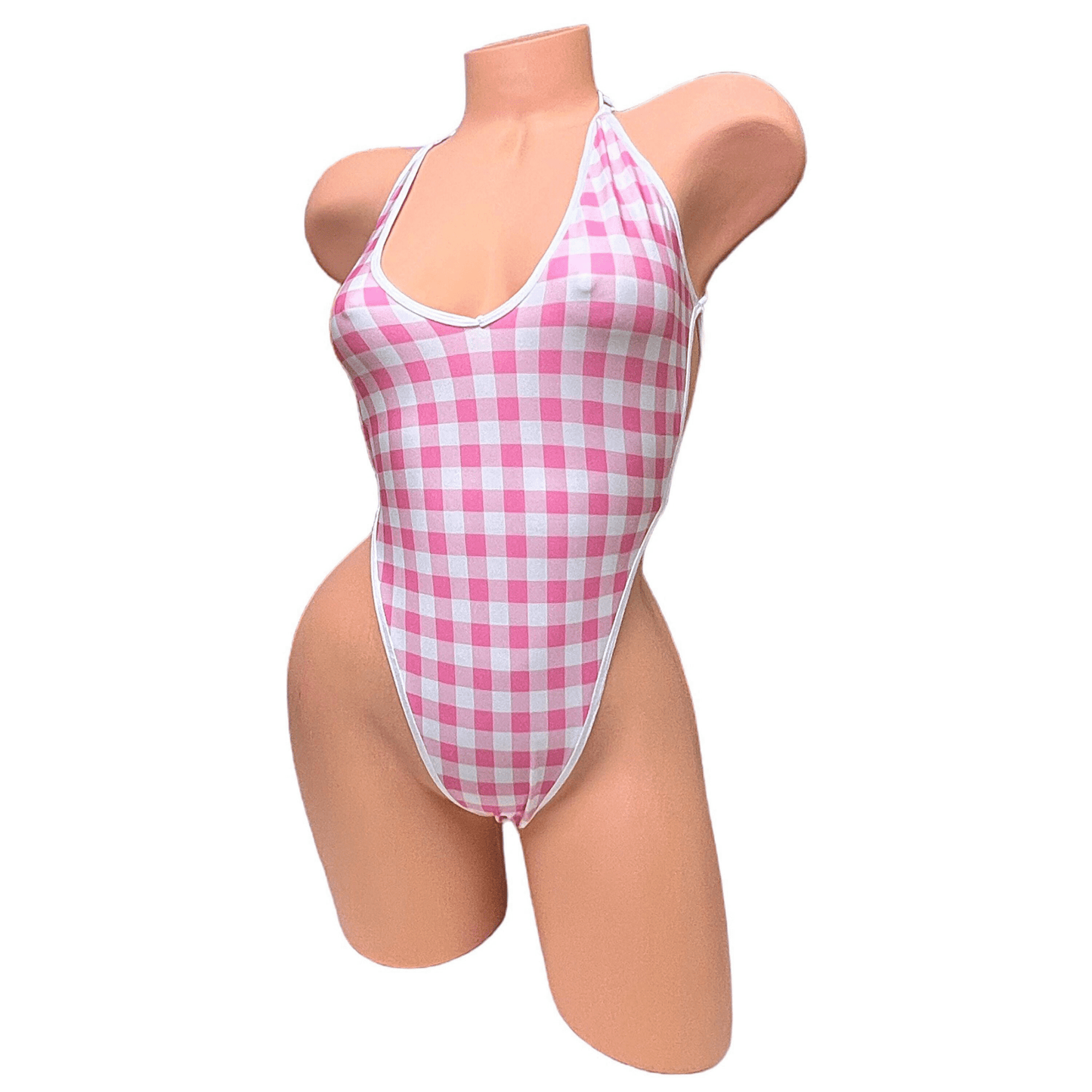 Vintage Deep Cut One Piece - Pink + White Gingham - GrlFriday Shop