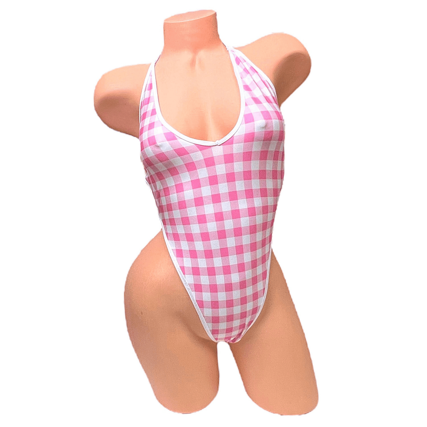 Vintage Deep Cut One Piece - Pink + White Gingham - GrlFriday Shop