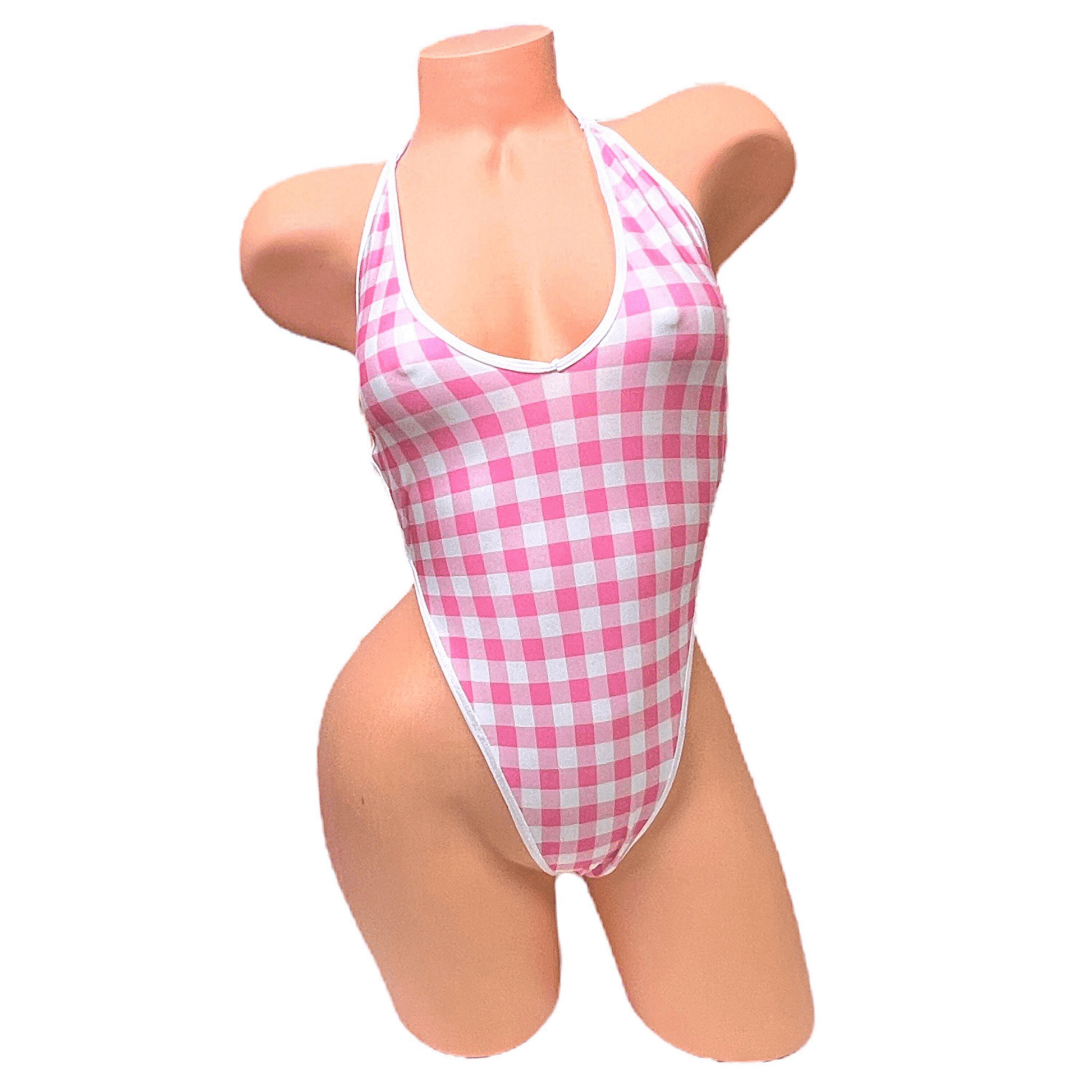 Vintage Deep Cut One Piece - Pink + White Gingham - GrlFriday Shop