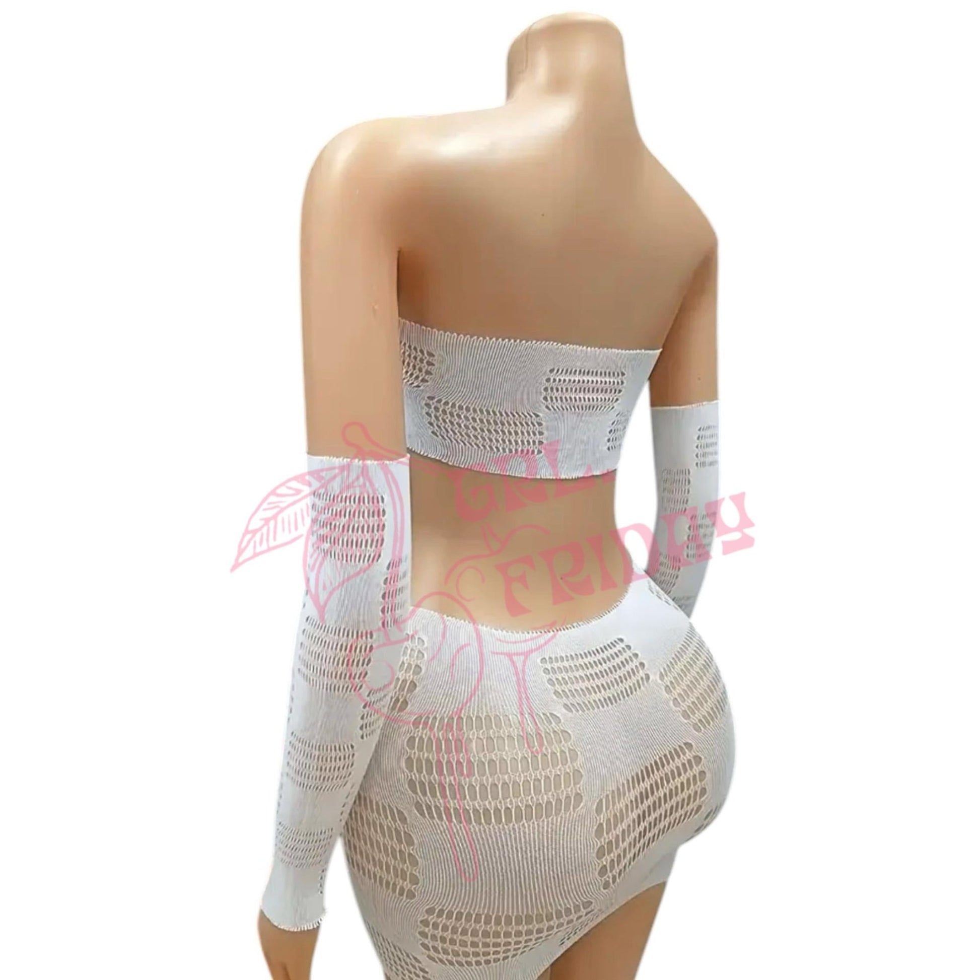 White Checker Board Fishnet Mesh Skirt Set with Matching Gloves - GrlFriday Shop