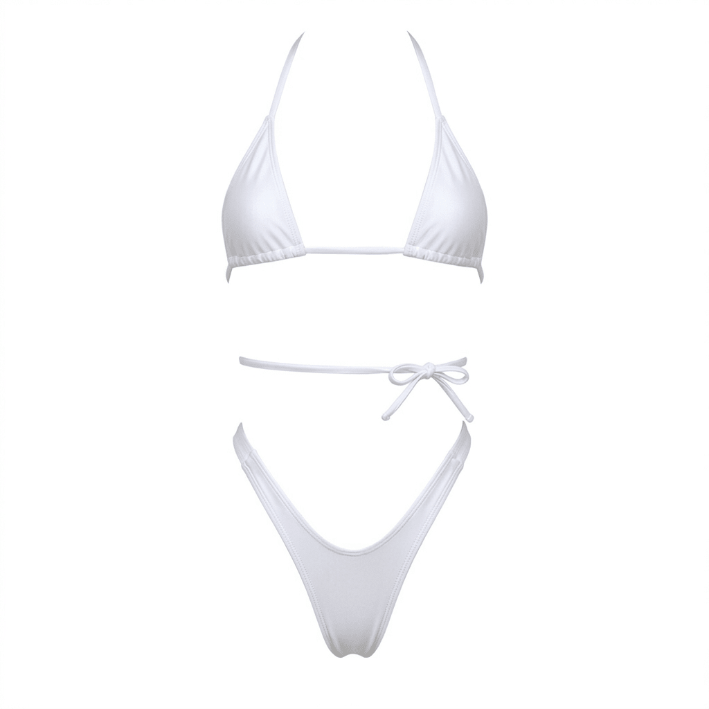 White Retro High Cut Thong Tri - Kini Set - String Bikini - GrlFriday Shop