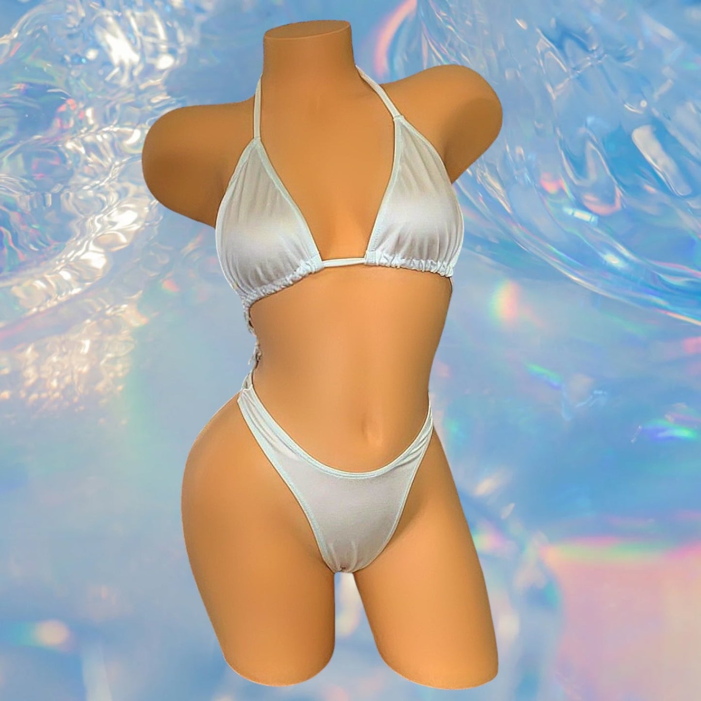 White Retro High Cut Thong Tri - Kini Set - String Bikini - GrlFriday Shop