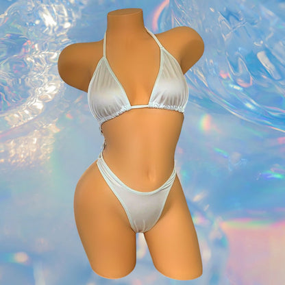 White Retro High Cut Thong Tri - Kini Set - String Bikini - GrlFriday Shop