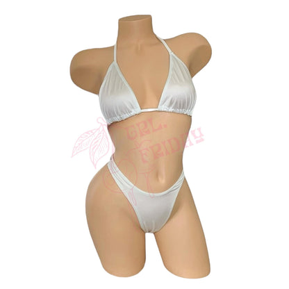 White Retro High Cut Thong Tri - Kini Set - String Bikini - GrlFriday Shop