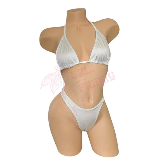 White Retro High Cut Thong Tri - Kini Set - String Bikini - GrlFriday Shop