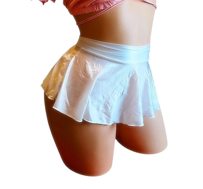 White Shiny Satin Spandex Extreme Micro Mini Skater Ruffle Circle Skirt - EXOTIC DANCEWEAR - GrlFriday Shop